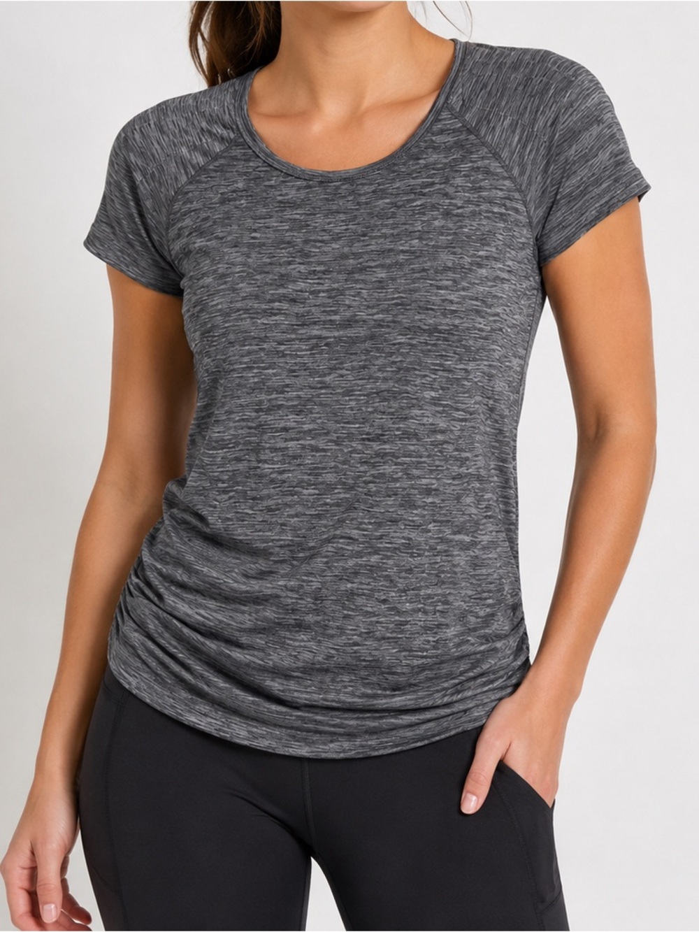Athleta Speedlight Seamless Stretch Ruched Short Sleeve Tee Size M Like New